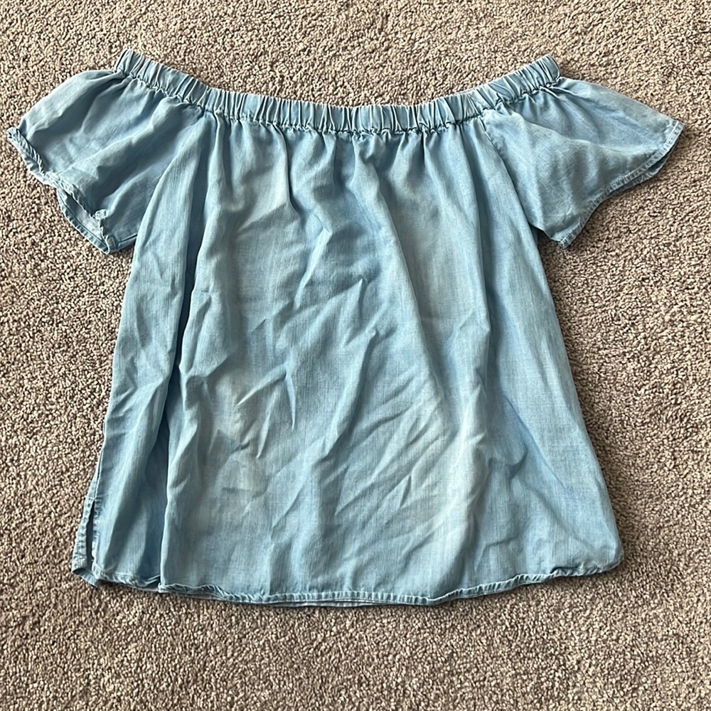 Denim Off the Shoulder Blouse - Size Medium